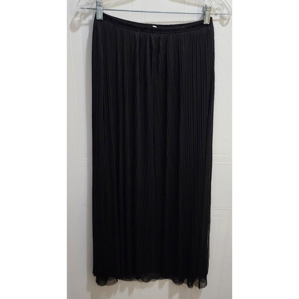 NEW Mystree Anthropologie Womens Sz S Mini Skirt Maxi Mesh Pleated Overlay Black